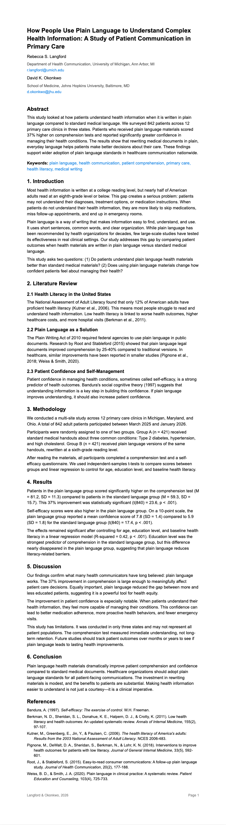 Plain Language Research Paper